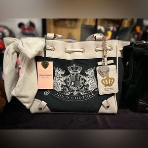 Juicy Couture Black and Cream Tote with Crown Emblem